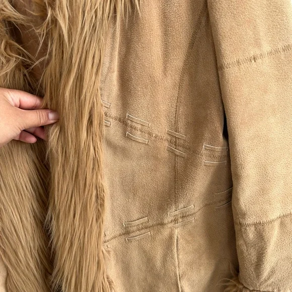 Penny Lane (Giacca) Vintage Leather Coat with Faux Fur Trim - Picture 9 of 10